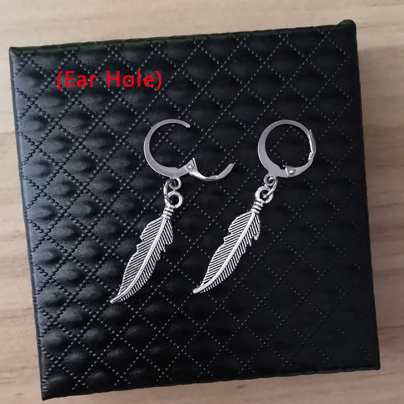 Feather A Модные мужские серьги в стиле панк с перьями и кисточками, длинная цепочка, кулон из нержавеющей стали, серьги-гвоздики, унисекс, тренд, рок, хипстер, серьги на клипсах, подарок - Окраска металла: Feather A