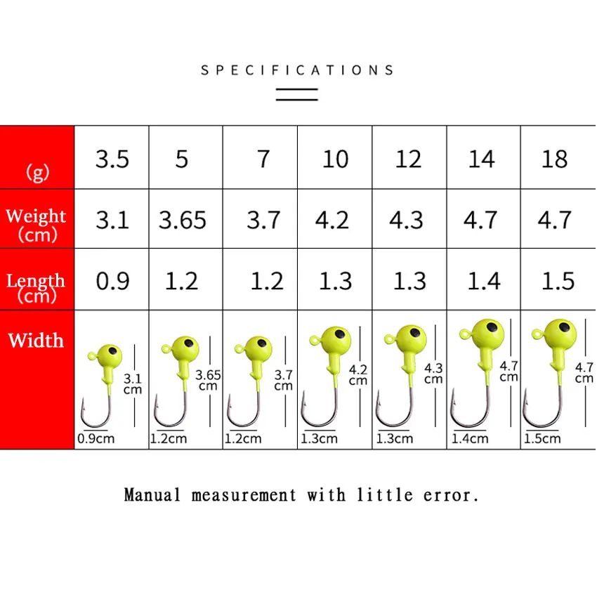 10pcs Jig Head Hook 3.5g 5g 7g 10g 12g 14g 18g Fishing Hook colored Jig Lure Hard Baits Soft Worm Fishing Tackle