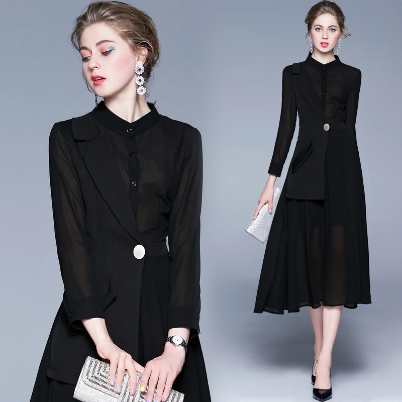 Trytree 2020 весеннее женское платье повседневное лоскутное с воротником-стойкой и