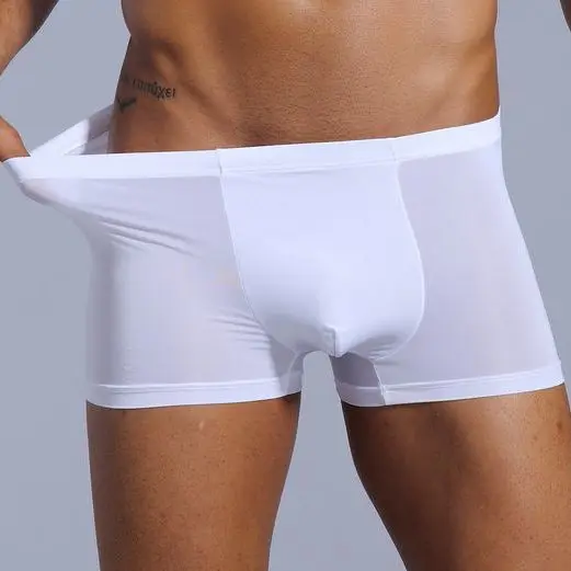 JOCKMAIL, фирменное Мужское нижнее белье, боксеры, шорты, ледяной шелк, прозрачные, тонкие, дышащие, боксеры для мужчин, сексуальные, в полоску, cuecas, гей, нижнее белье - Цвет: Белый
