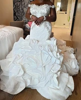 plus size arabic aso ebi luxurious lace mermaid wedding dress crystals ruffles sexy vintage bridal gowns dresses 2023