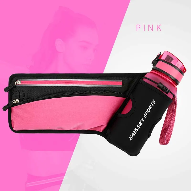 Pink With Bottle HAISSKY держатель для бутылки спортивный беговой поясной чехол для iPhone X XS Max 6s 7 8 Plus поясная сумка для samsung S10 Plus huawei Xiaomi - Цвет: Pink With Bottle