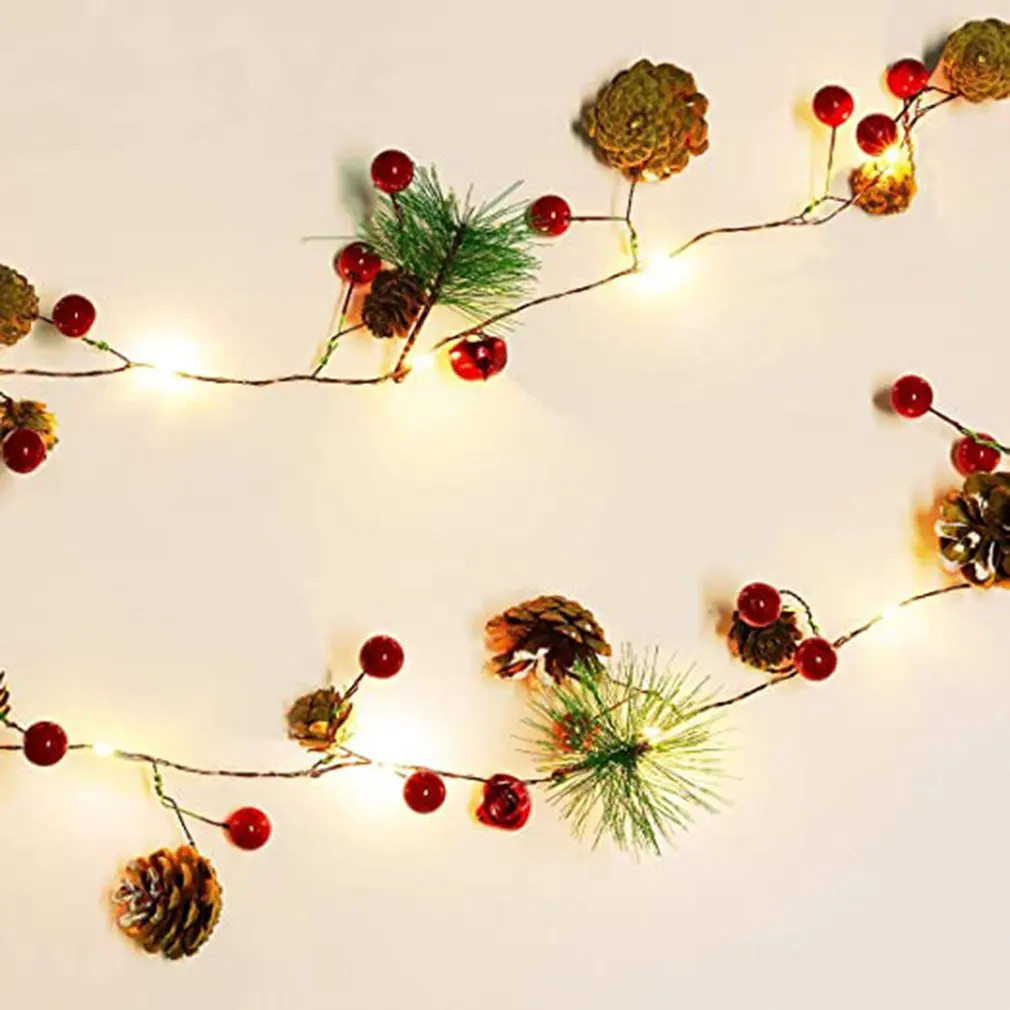 

Christmas Garland Decoration Led Copper Wire Light String Fruit Pine Cone Pine Needle Festival Garden Lamp