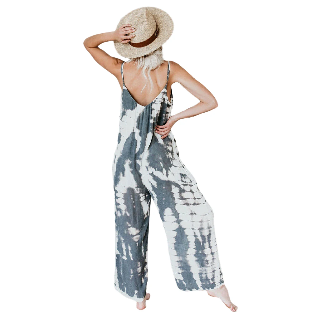 

Womens Jumpsuit Sleeveless Patchwork Outfit Sling Loose Wild Fashion Bodysuit Low Chest Wide Leg Design Long Jumpsuit Romper