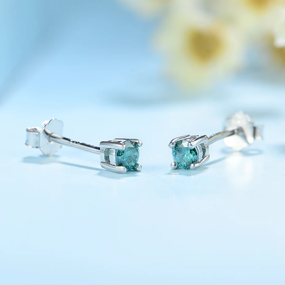 Женские сережки-гвоздики Kuololit Green moissanite серьги-гвоздики из 925 пробы серебра с