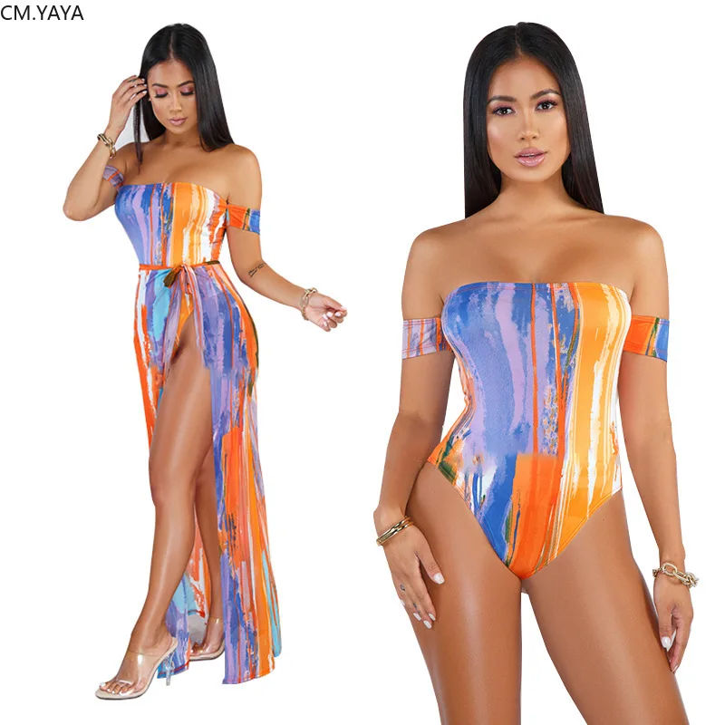 2020 Women Summer Bikini Set Sexy Beach Bohe Striped Print Long Sleeve Cloak +Swimsuits Two Piece Sets GL8374 |