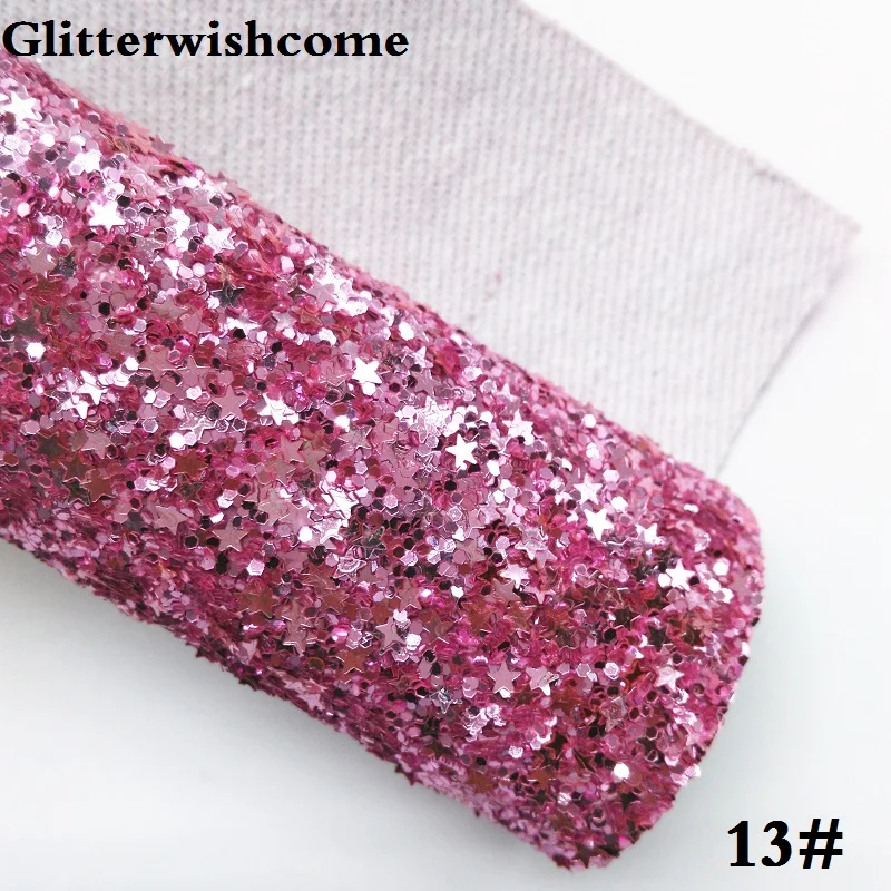 13 Glitterwishcome 21X29 см А4 Размер синтетическая кожа, плотная блестящая кожа со звездами, блестящая ткань винил для бантов, GM035A - Цвет: 13