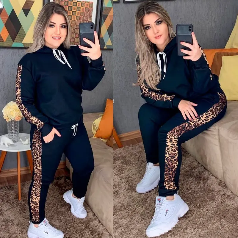 

European and American Style Fashion Simple Women's Spring and Autumn New Leopard Long Sleeve Sports and Leisure Two-piece Set