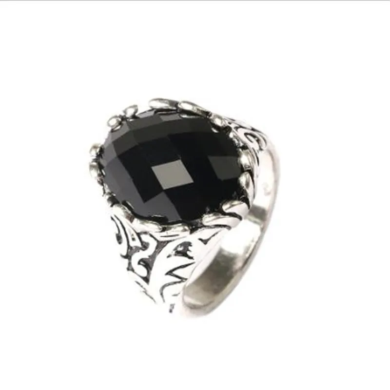 SILVER Sitaicery с большим черным камнем, мужское кольцо, античное золото, мозаика, кристалл, турецкое ювелирное изделие, винтажное Помолвочное кольцо, пара колец, аксессуары - Цвет основного камня: SILVER
