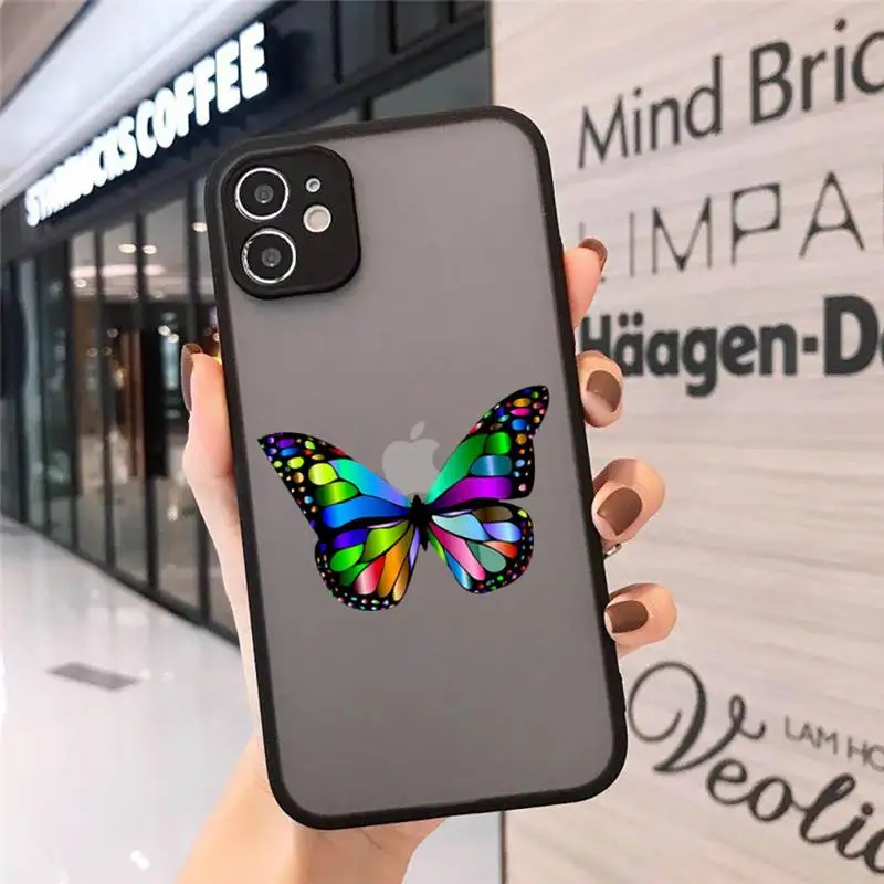 

Colorful butterflies Phone Case Matte Transparent for iPhone 7 8 11 12 s mini pro X XS XR MAX Plus mobile bags