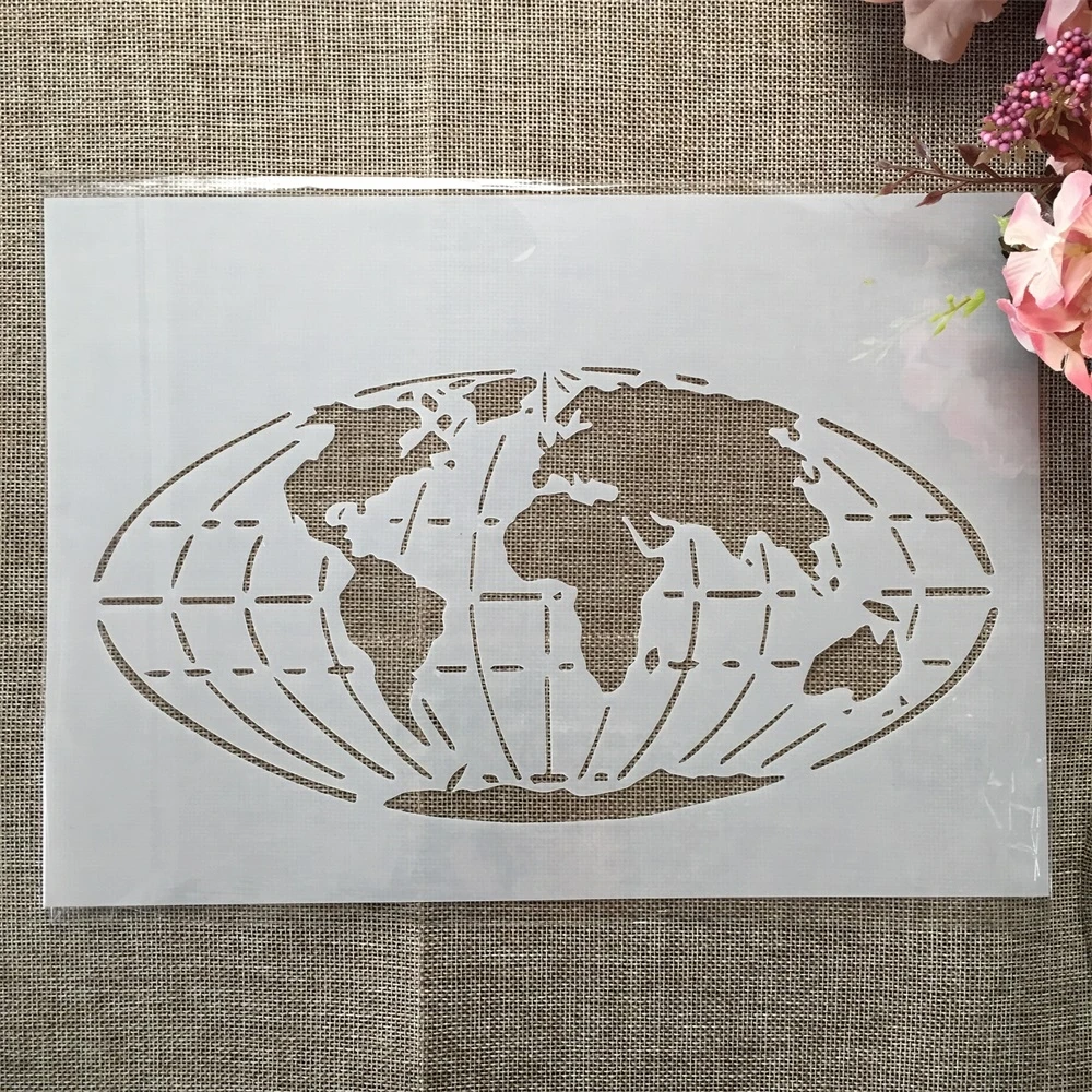 

A4 29cm Globe Earth World Map DIY Layering Stencils Wall Painting Scrapbook Coloring Embossing Album Decorative Template