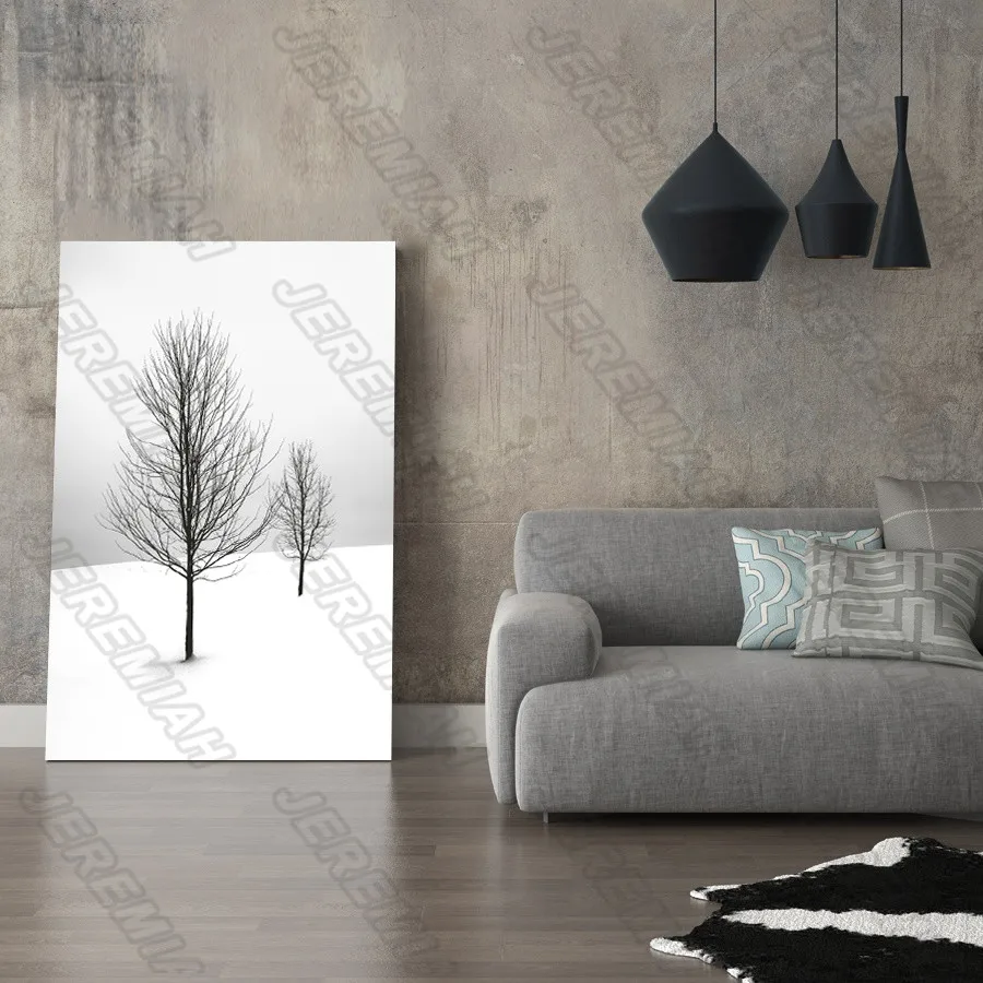 

a Snowy Mountain and Big Tree Poster Nordic Style Wall Art Canvas Print Painting Modern Living Room Decoration