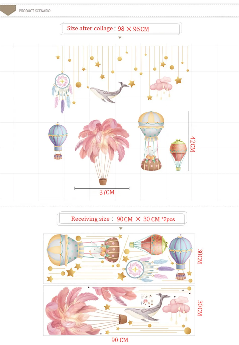 

Zollor Cartoon Wall Stickers for Kids Room Baby Room Decoration Stickers Hot Air Balloon Feathers DIY Nursey Murals