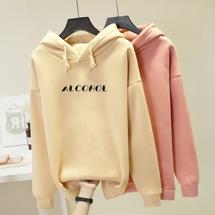 

Women's Sweatshirts Korean Fashion Harajuku Letters Print Hoodies Winter Warm Thicken Casual Friends Female Oversized Pullovers