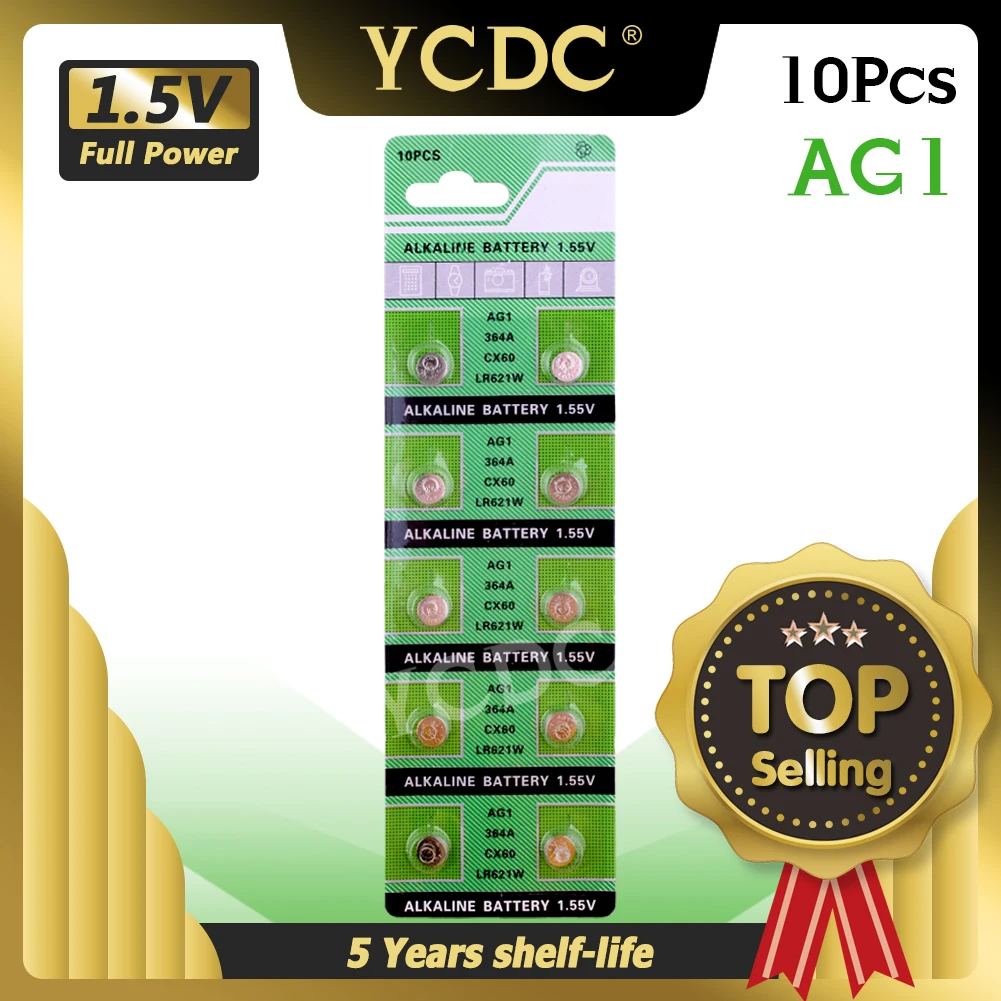 YCDC 100% новый 10 шт./лот AG1 LR60 164 GP364 CX60 D364 G1 Щелочная кнопка батарейка для монет часов