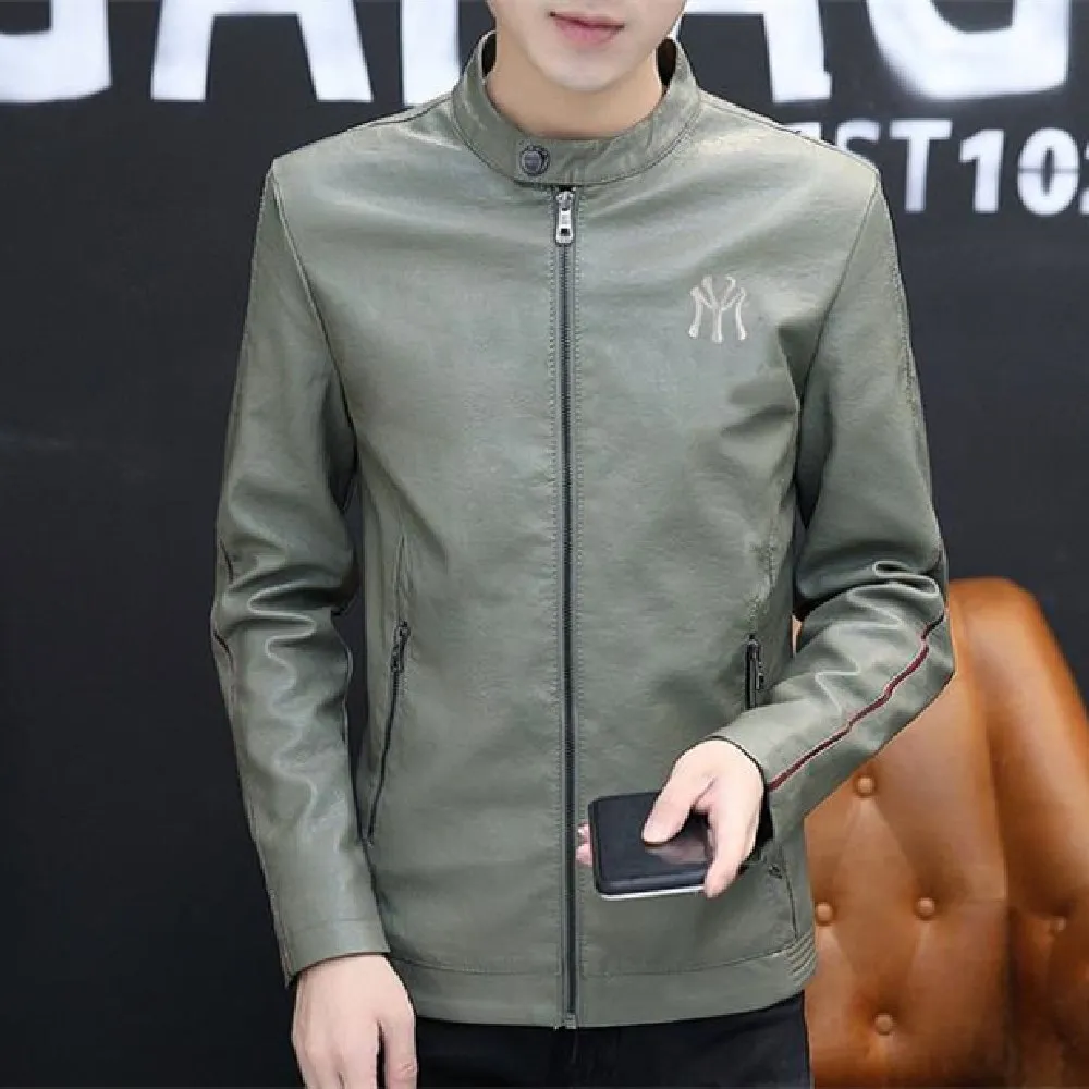 

New PU leather jacket spring and autumn slim fashion trend small stand collar jacket men handsome motorcycle PU leather jacket