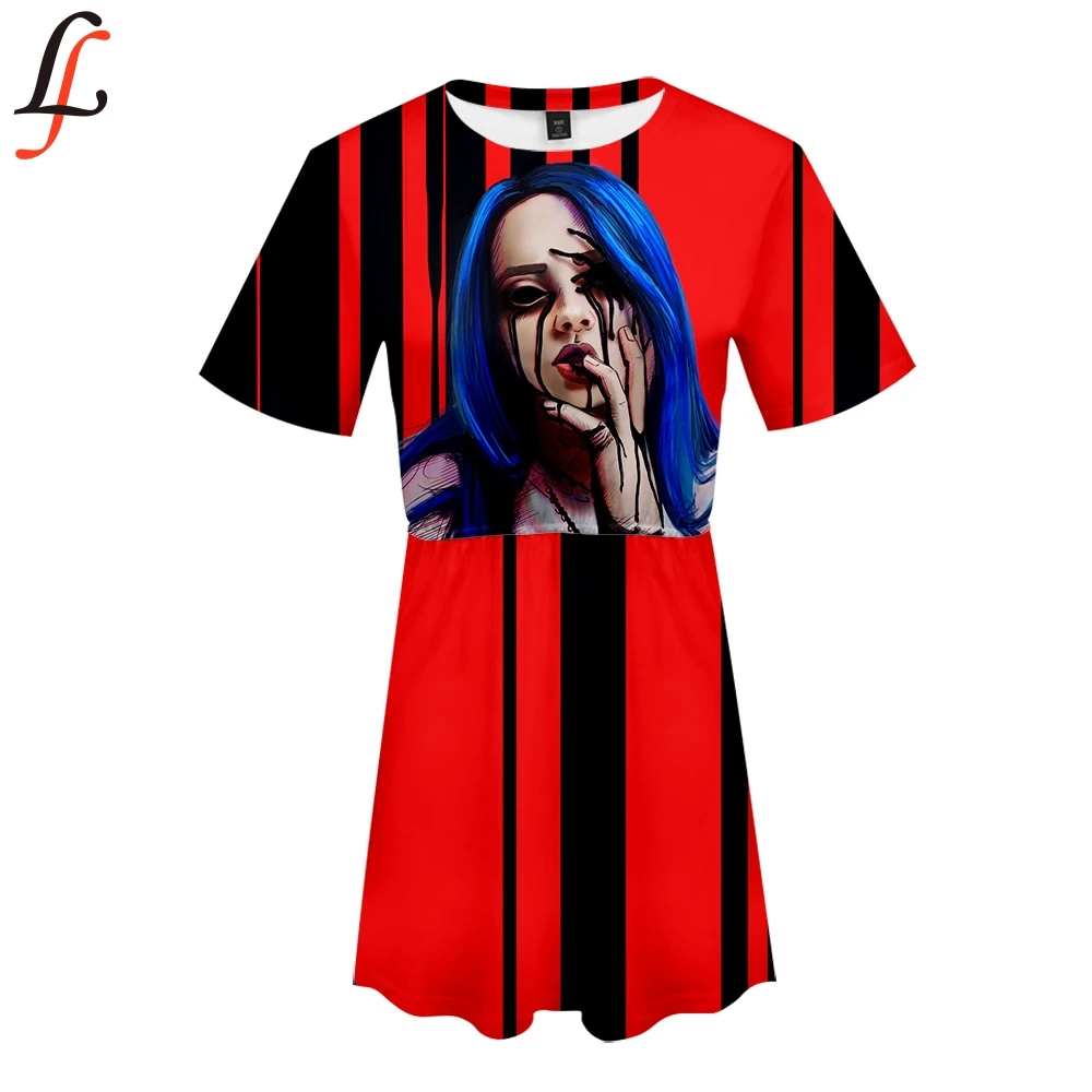 Женское платье с 3D принтом Billie Eilish модное летнее коротким рукавом Новое