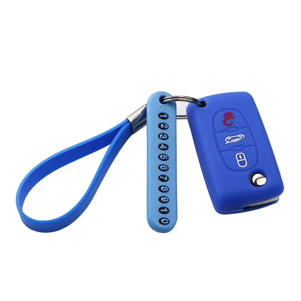 3 Button Blue Автомобильный складной ключ силиконовый чехол для PEUGEOT 407 307 308 607 для Citroen C4 C5 дистанционный брелок крышка Защита Набор телефонная карточка - Название цвета: 3 Button Blue