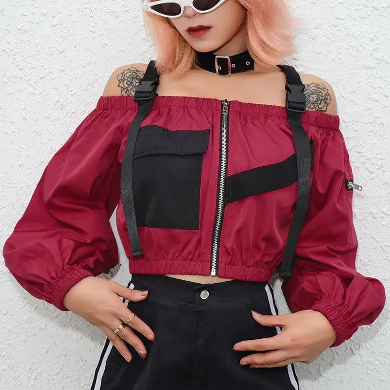 Модные женские рубашки с открытыми плечами на молнии стильные топы в стиле хип