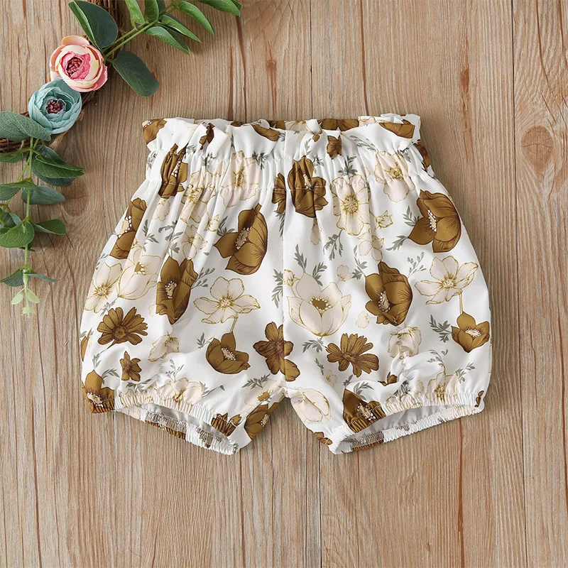 

Casual Print Floral Kids Baby Girl Two Piece Set Knitted Tank Crop Tops +Shorts Summer Outfit Girl Set
