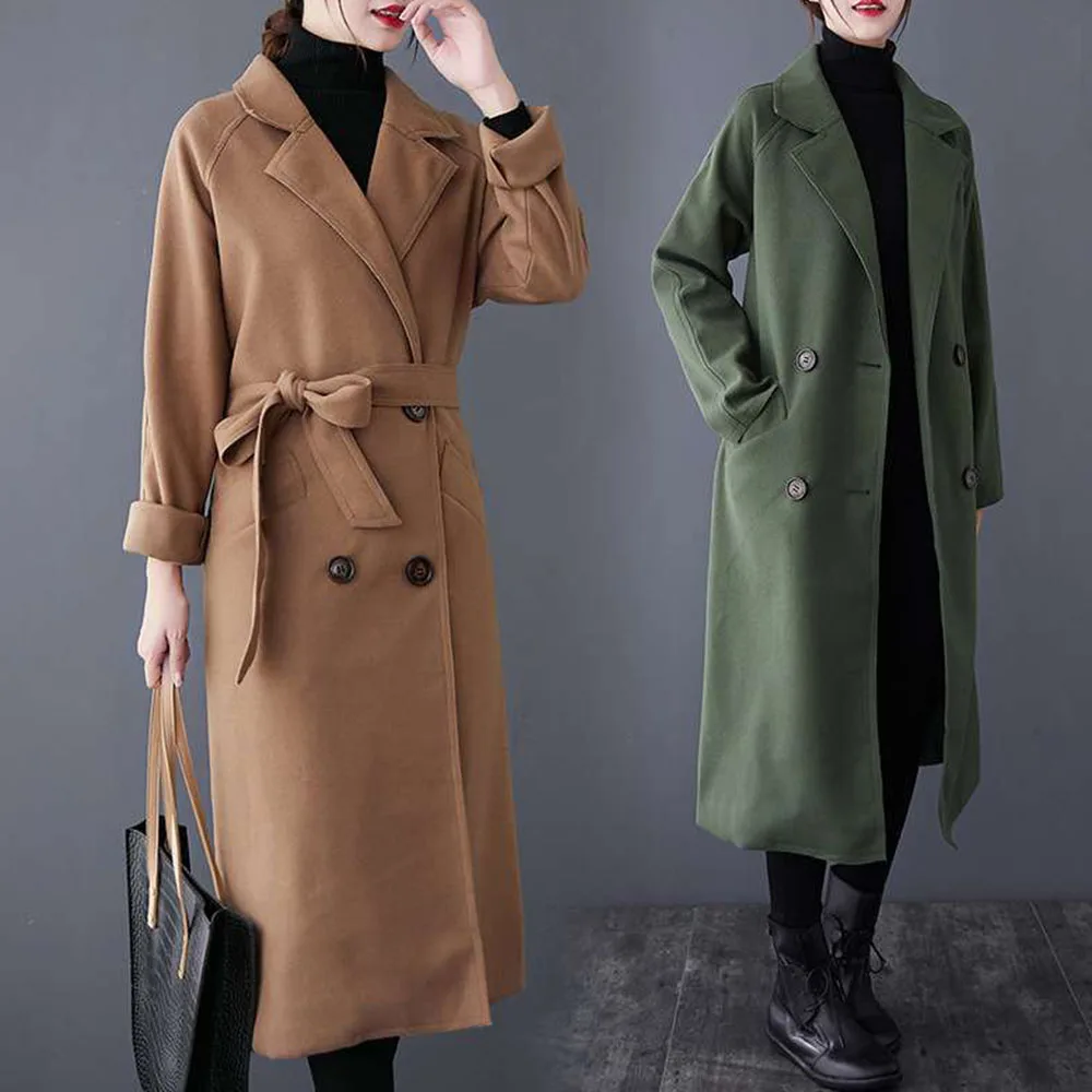 

Winter New Woolen Coat Women's Mid-length Thick Loose Hepburn Style Over-the-knee Overcoat Office Lady Temperament Jacket Long