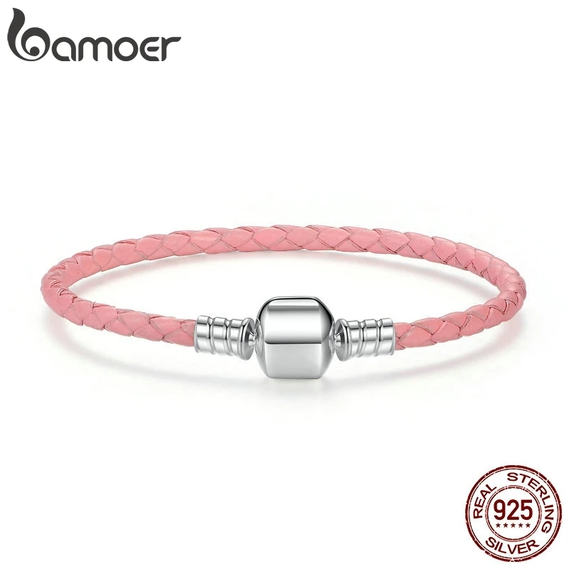 BAMOER 925 пробы Серебряный 4 цвета натуральная кожа Змея цепи браслеты для женщин ювелирные украшения PAS908