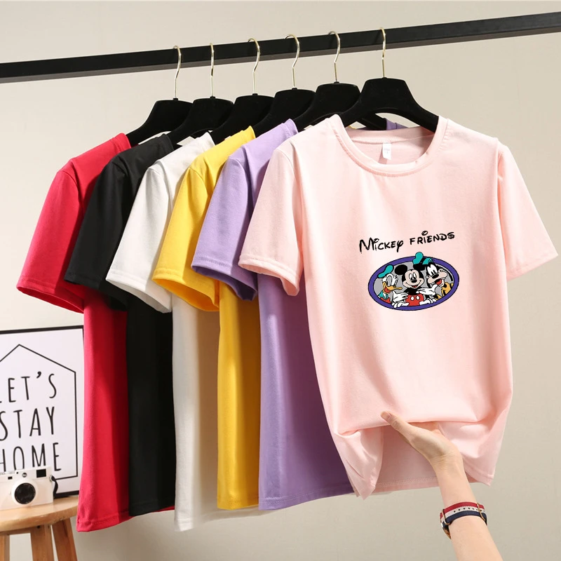 

Disney Mickey Women's Cartoon T-shirt Wild Print Short Sleeve T-shirt Kawaii Korean Clothes Large Size Cotton Harajuku ZHX-16