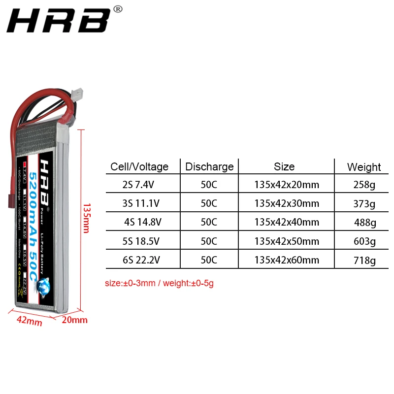 hrb 5200mah 3s 111 v deans t xt60 литий полимерная бат