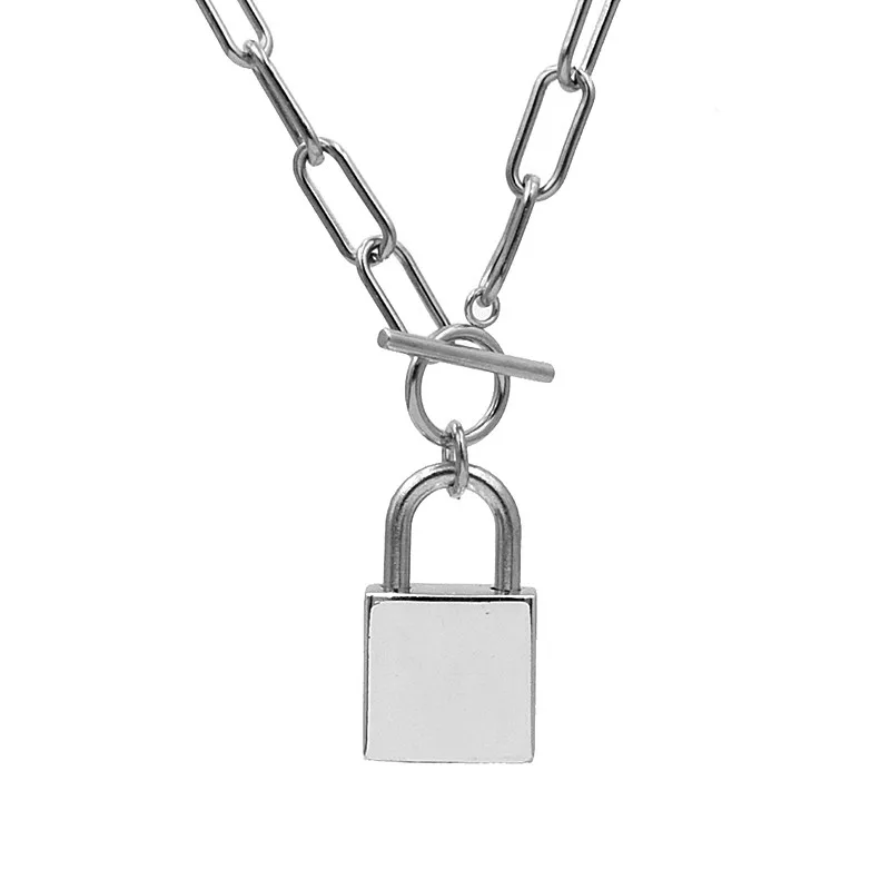 

New Hip Hop Rock Stainless Steel Chain Necklace Lock Pendant Necklace Gold/Steel Color Padlock Necklace Fashion Jewelry Gifts