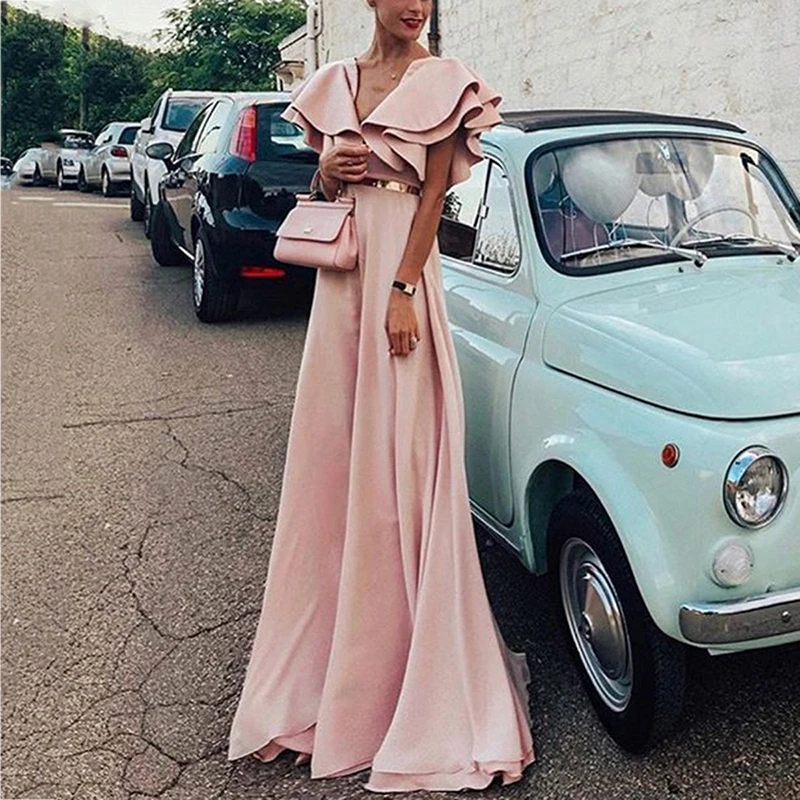 

High Waist Butterfly Sleeve Party Dresses Women Evening Elegant Long Maxi Dresses For Women Summer Bohe Sexy V-Neck Wrap Dress