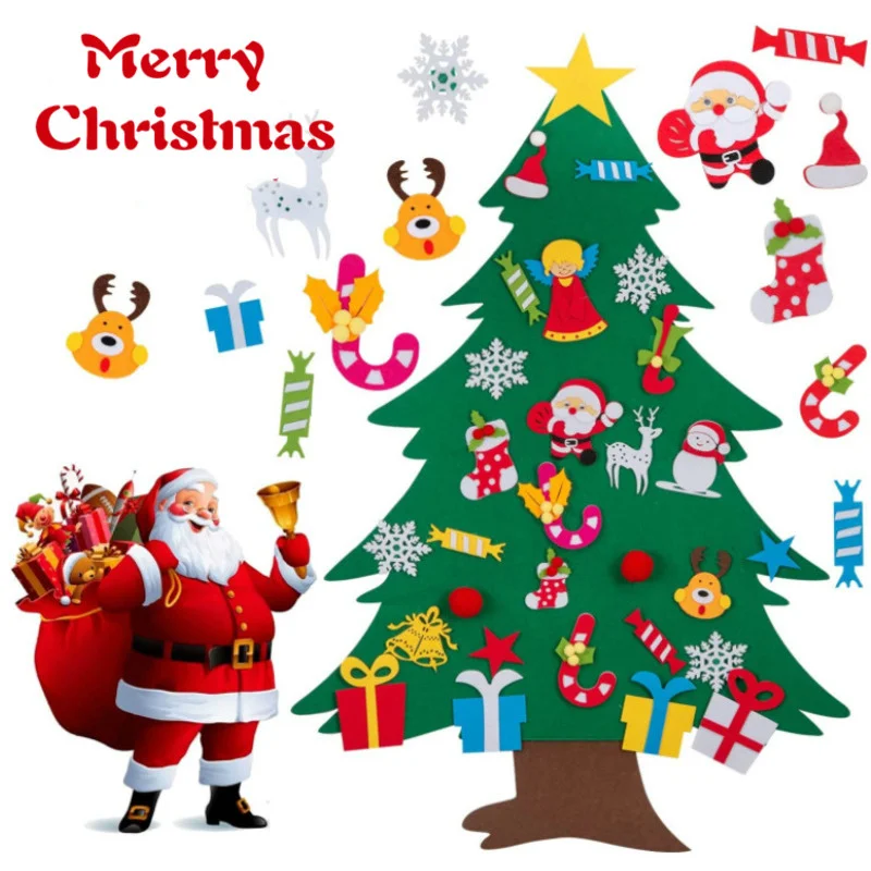 Kids DIY Big Felt Christmas Tree Christmas Decoration Santa Claus Xmas Tree 2021 New Year Gifts For Children Educational Toys