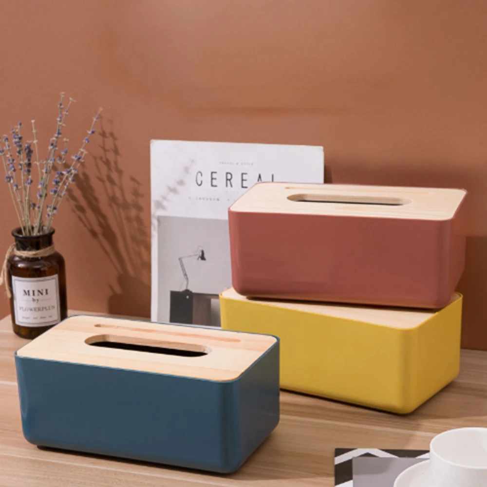 

Tissue Box Log Cover With Grooved wood PP plastic Paper Box Paper Household Organizer
