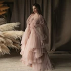 Элегантное розовое платье для беременных женщин халаты для фотосессии пышные тюлевые платья с длинными рукавами для беременных женщин халат
