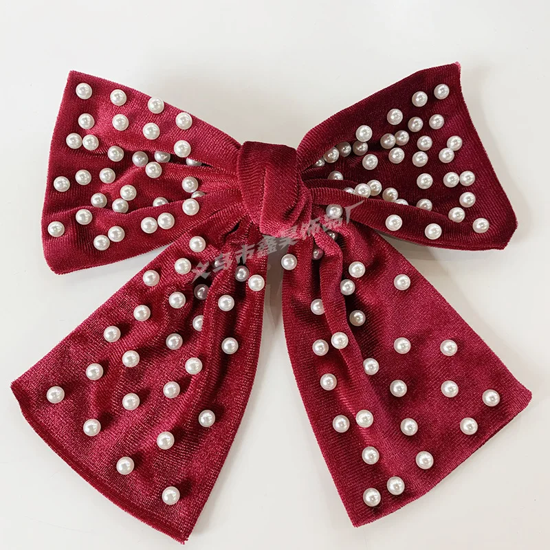 

New arrival Women's velvet with beads big bow hairpins girl's lovely hair clips hair Korea accessories