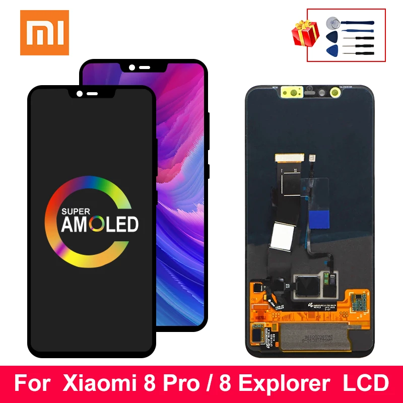 

Сенсорный ЖК-экран Super AMOLED для Xiaomi MI 8 Pro, дигитайзер в сборе со сканером отпечатков пальцев для Xiaomi Mi8 Pro, MI 8 Explorer, дисплей