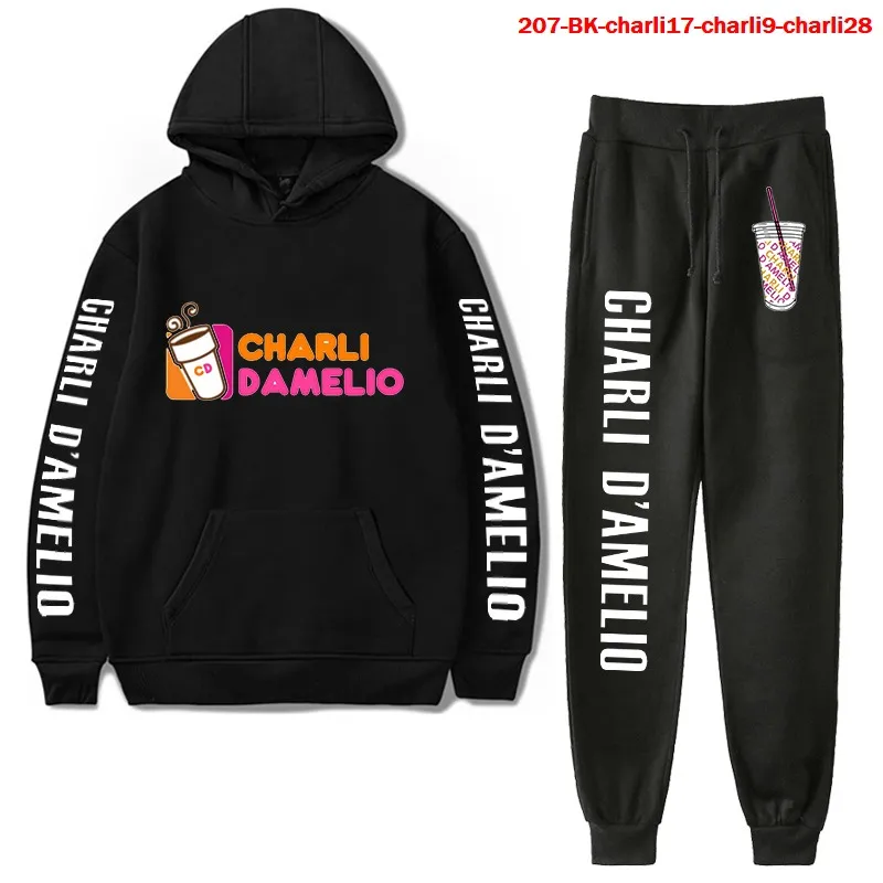 

2020 New Set Charli Damelio Print Hoodies and Pants Women Sweatshirt Sportwear Autumn Winter 2 Pcs Charli Damelio Men Suits