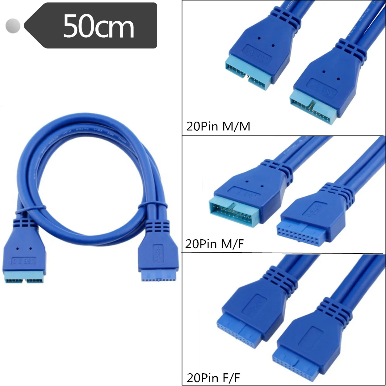 

USB 3.0 Motherboard 20 pin male to 20pin female extension Cable 0.5m/50cm