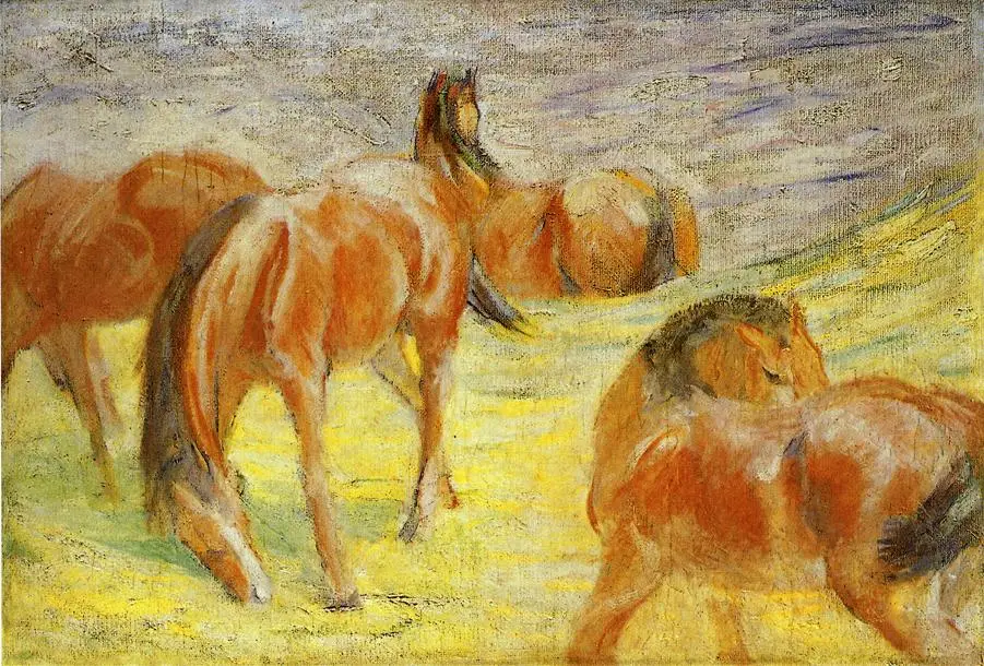 

100% handmade Oil Painting reproduction on linen canvas,grazing horses 1910 by Franz Marc,Free Shipping,High Quality