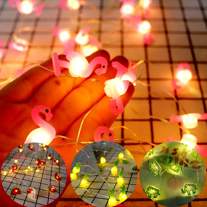 

2m20LED String Light Flamingo Pineapple Stars Watermelon Shape LED Lamp for Hawaii Wedding Birthday Party Kids Room Decoration