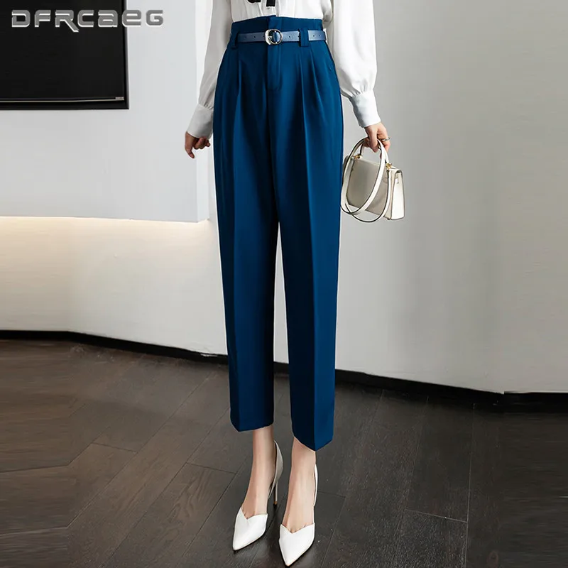 

New Arrivals Spring Women's Harem Pants With Belt 2022 High Waist Loose Work Wear Ankle-Length Suits Trousers Femme