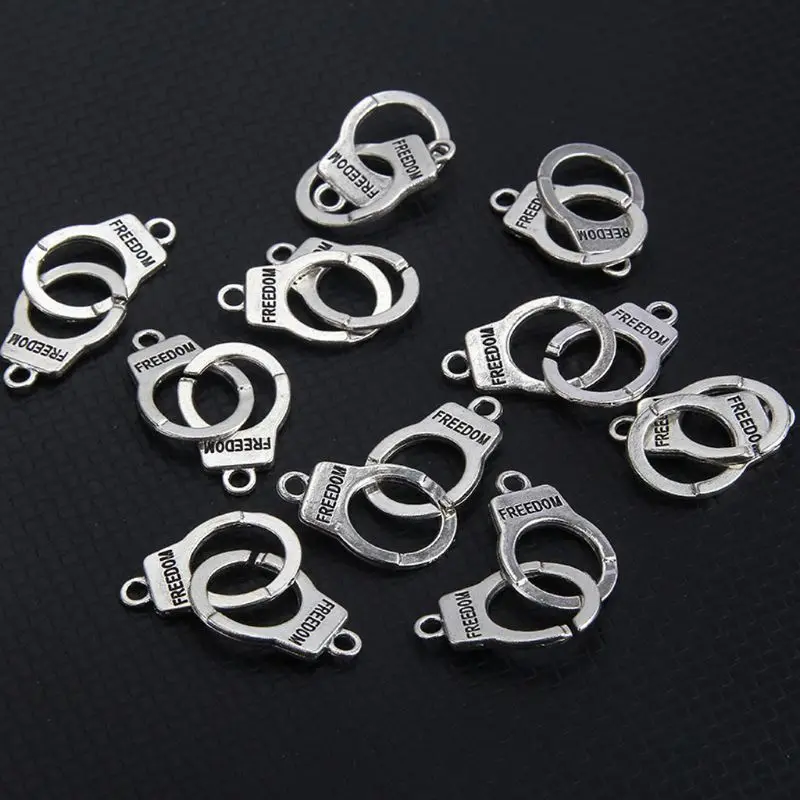 

10Pcs Handcuffs Freedom Charms Vintage Tibetan Silver Bracelet Jewelry Making 97QF