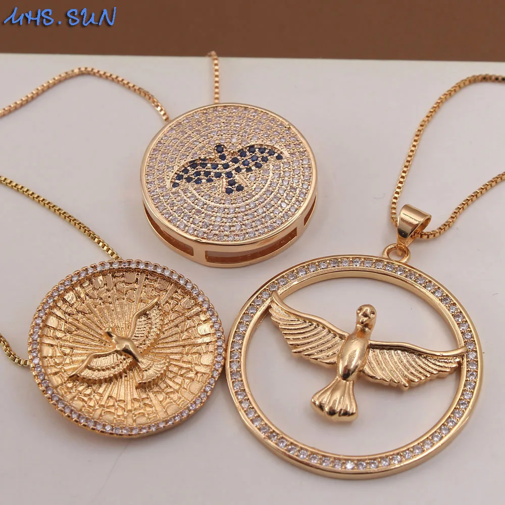 

MHS.SUN New Women Fashion Zircon Holy Spirit Eagle Pendant Necklace Charm Gold Chain Necklaces AAA CZ Religion Jewelry Gift 1PC