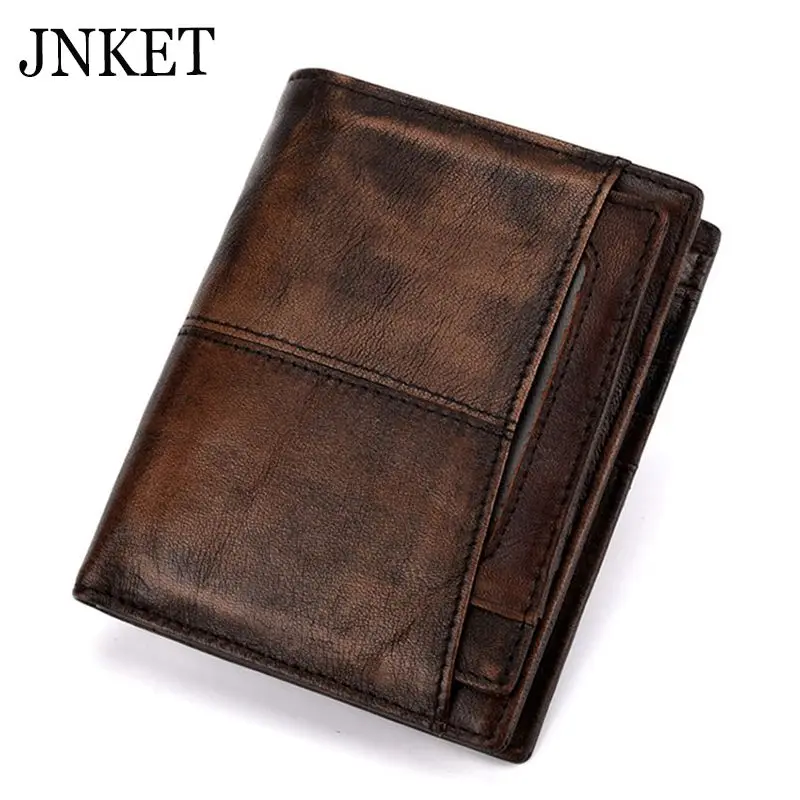 

JNKET RFID Antitheft Wallet Retro Men's Wallet Cow Leather Clutch Wallet Short Wallet Coins Purse Card Holder Notecase