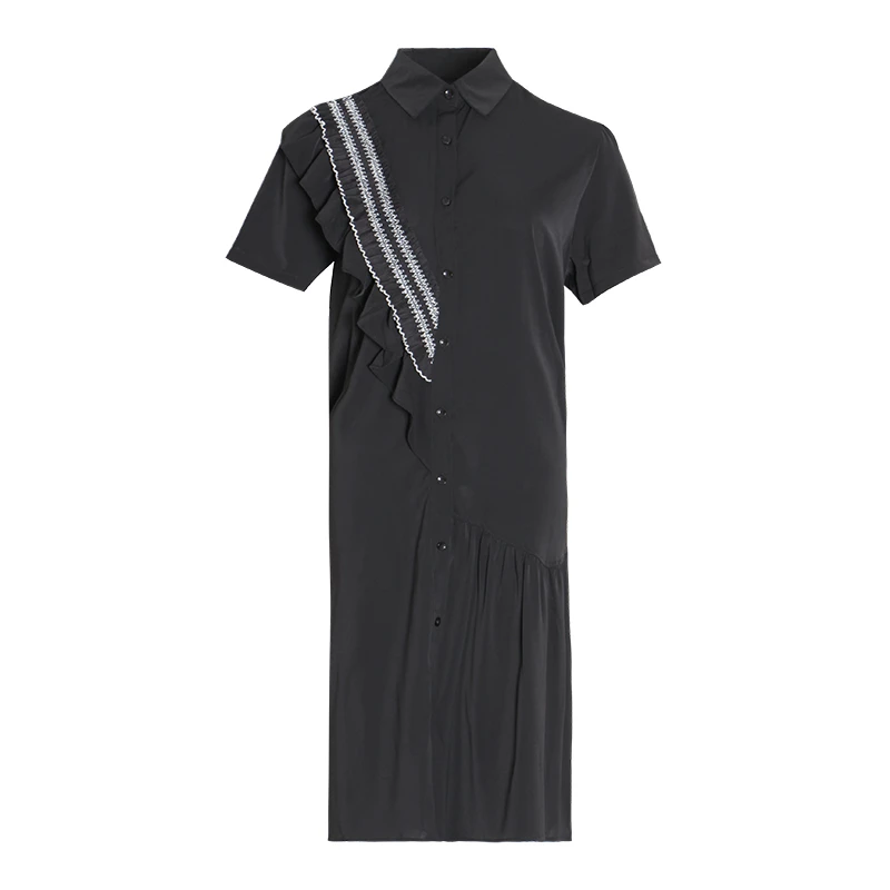 Женское Повседневное платье-трапеция на пуговицах с оборками | Женская одежда