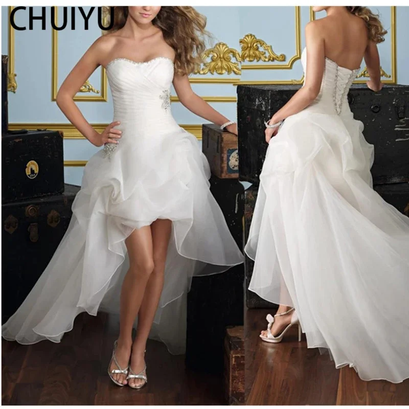 

HERBURNL Sexy A Line High-low Bridal Wedding Gown Dress 2021 Tulle Lace Up Back Sleeveless For Women Party Evening