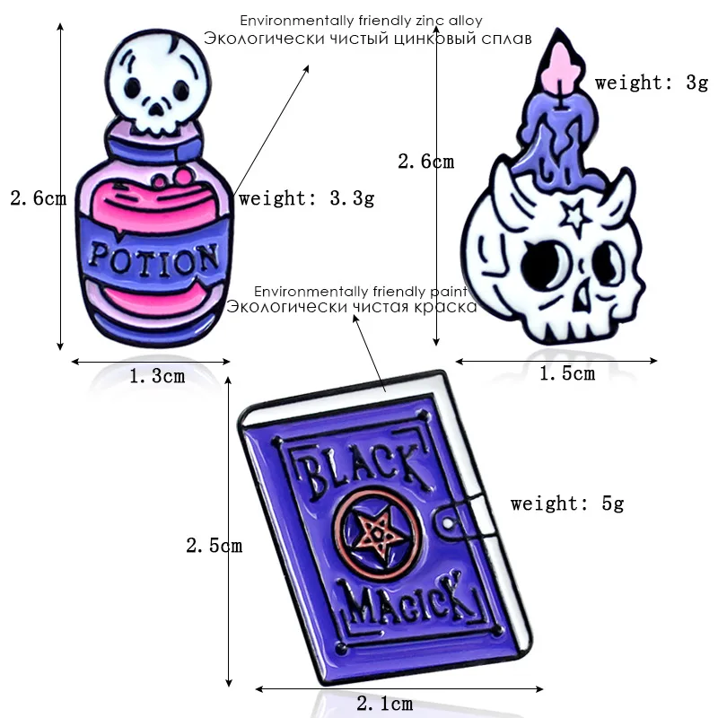 1 шт. брошь свечка в виде черепа черная эмалированная булавка ведьмы на Хэллоуин