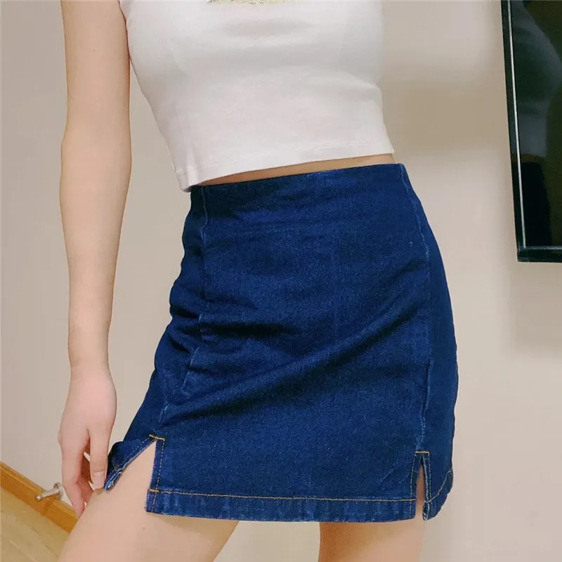 Элегантная женская винтажная однотонная джинсовая юбка 2020 летняя модная дамская