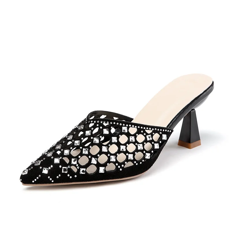 

Pointed Toe Half Slippers Women's Spring New Shallow Mouth Slippers Fashion High Heels Women's Thin Heel Outdoor Slippers A662