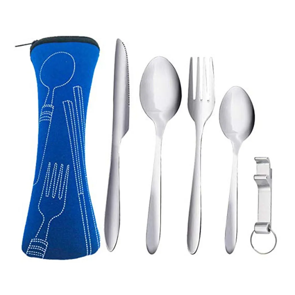 Вилка и ложка из нержавеющей стали столовые приборы с карманом в сумке для отдыха