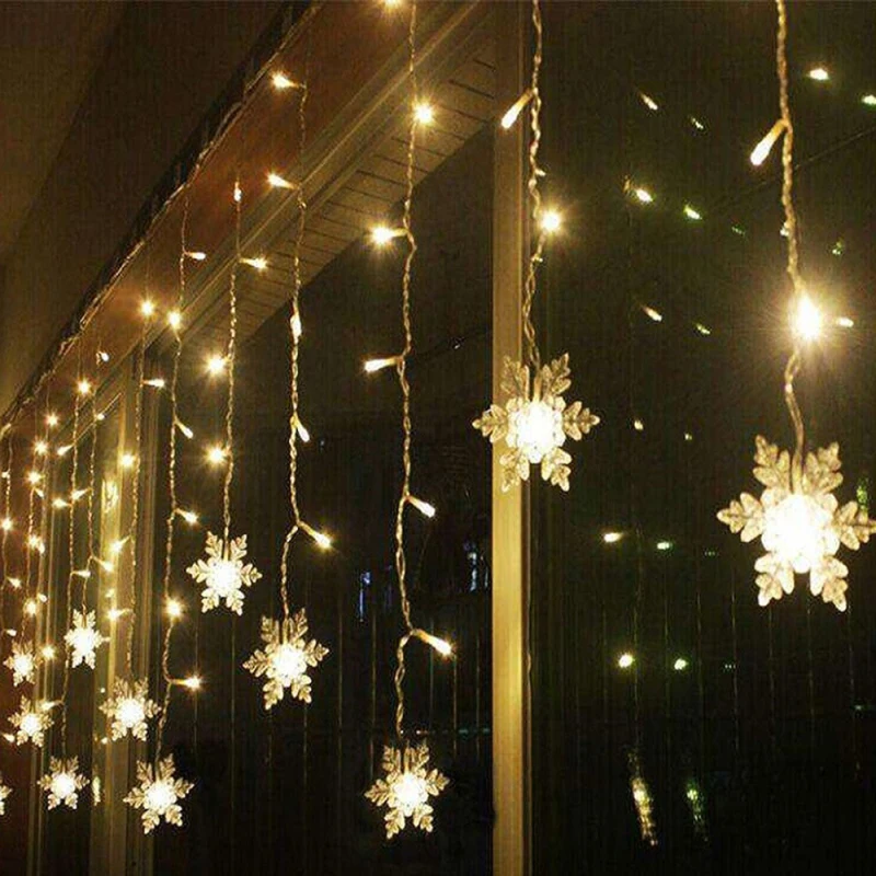 

Led Light Strings Waterproof 8 Mode 4 Meter 96 Light Snowflake Icicle For Party Christmas Home Curtain Decoration Light Strings